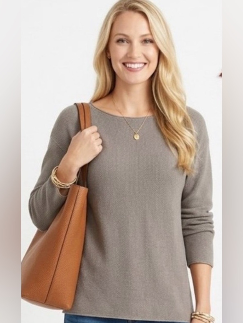 Lafayette 148 New York Scoop Neck Pullover in Earthy Grey